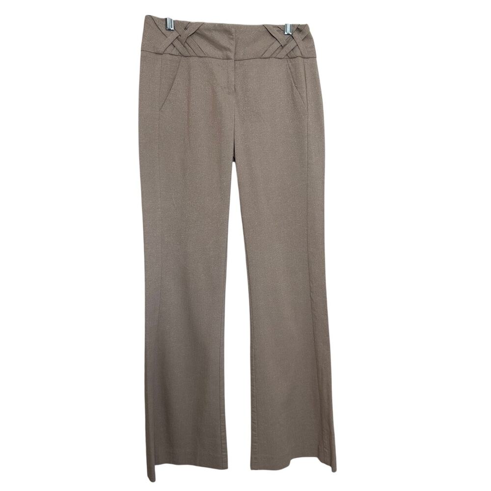 Vintage bebe Pants Made USA Size 2 Taupe Metallic Shimmer Straight Leg Y2K - Picture 2 of 11